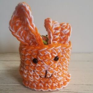 Handmade Crochet Orange and White Easter Bunny Basket